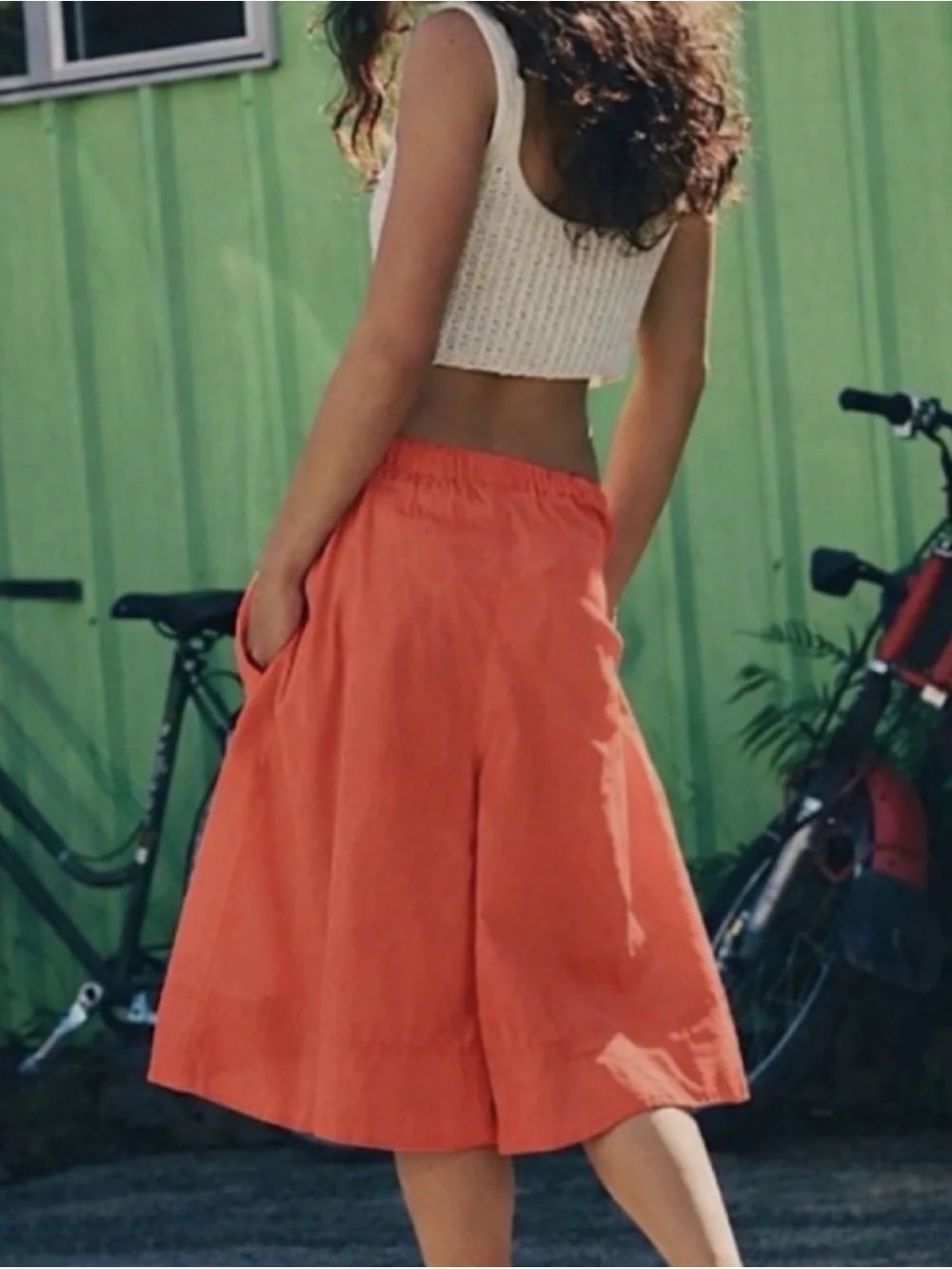 Free-est Free People Cotton Lucca Culotte Shorts Wide Leg medium coral pink